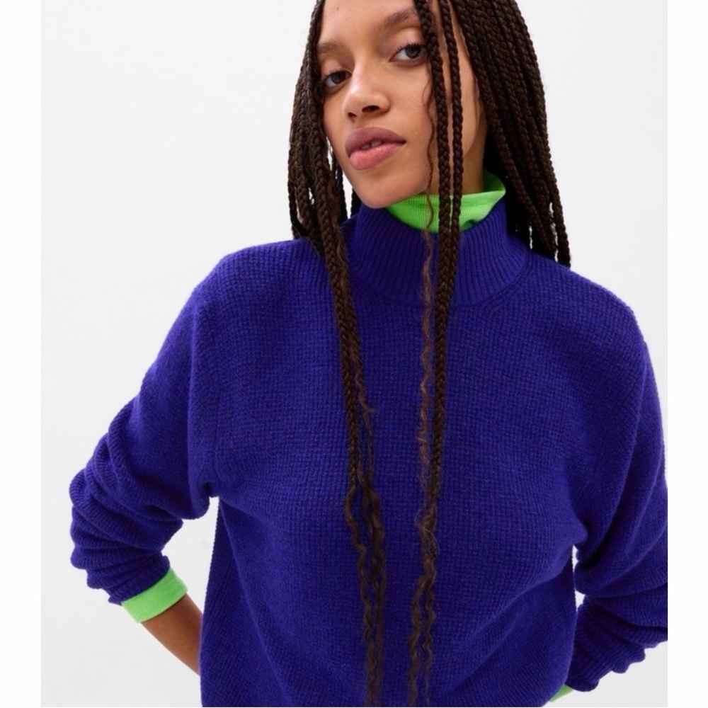 GAP Cobalt Blue Mock Neck Waffle Knit Sweater